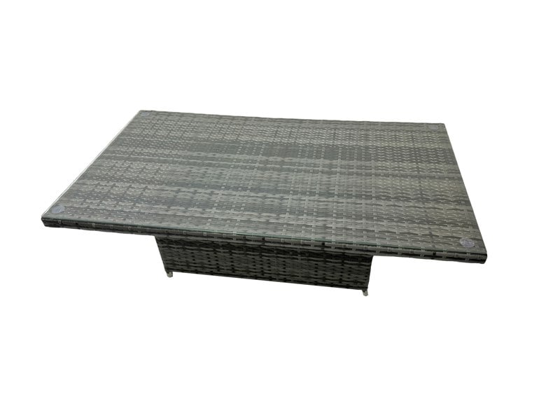 Fimous 6 seater Patio Height Adjustable Rising Lifting Table Sofa Sets Rattan Garden Furniture Dining Set with 2 Big Stools Side Table Dark Grey Mixed