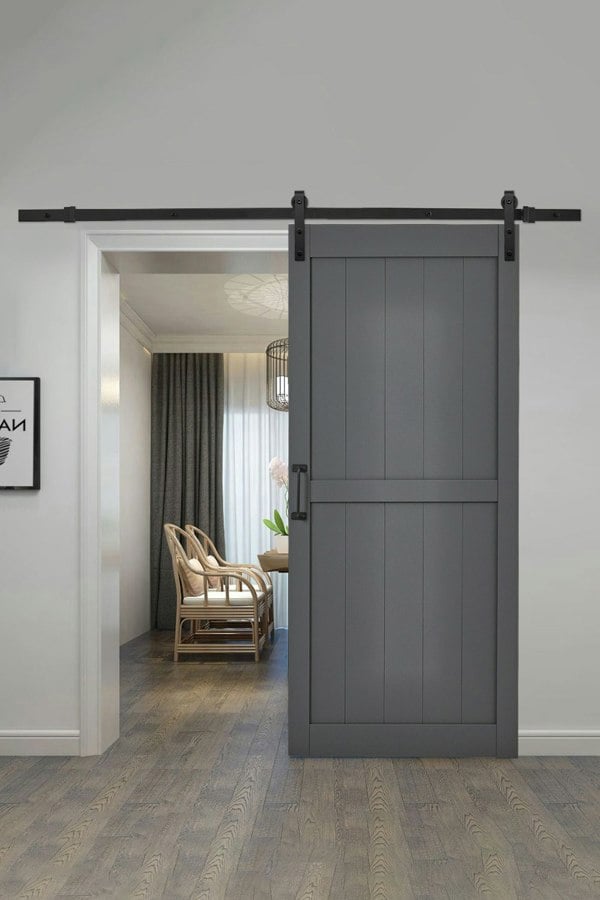 Living and Home 91cm W x 3.5cm D x 213cm H Farmhouse Style Wooden Barn Door with Slide Guide