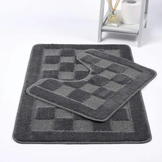 Night Zone Square Bath Mat – Soft Absorbent Non-Slip Bathroom Rug - Grey
