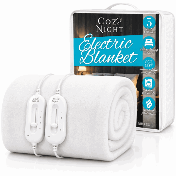 Cozy Night Electric Blanket Double Size Heated with 3 Heat Settings - Machine Washable with Overheat Protection