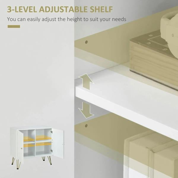 White sideboard cabinet with adjustable interior shelf positions for two-door storage