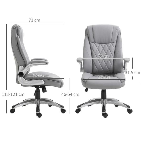Grey executive office chair with padded arms, diamond-quilted backrest and swivel base