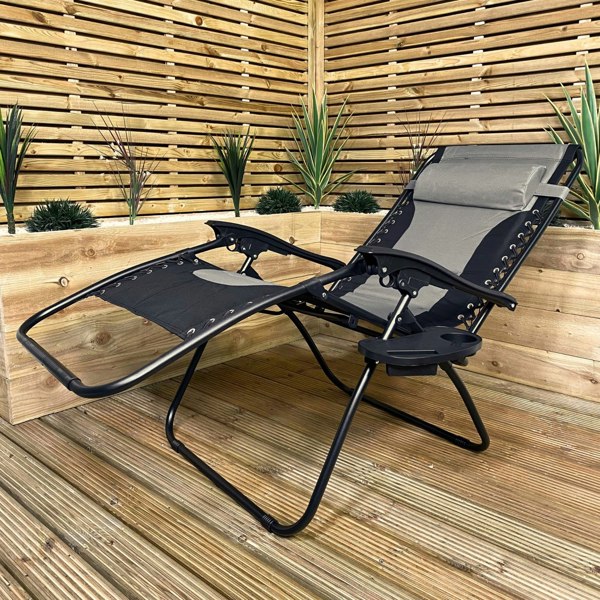 Samuel Alexander Luxury Padded Multi Position Zero Gravity Garden Relaxer Chair Lounger in Grey & Black