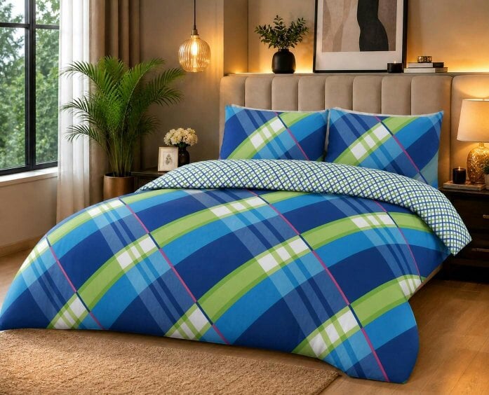 Night Zone Hardy Check Stripe Polycotton Duvet Cover Set – Soft Easy Care Bedding with Pillowcases