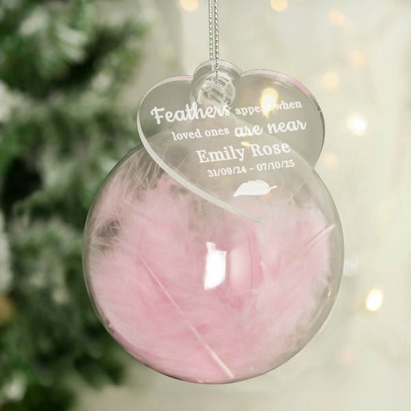 Personalised Memento Company Personalised Pink Memorial Feather Bauble