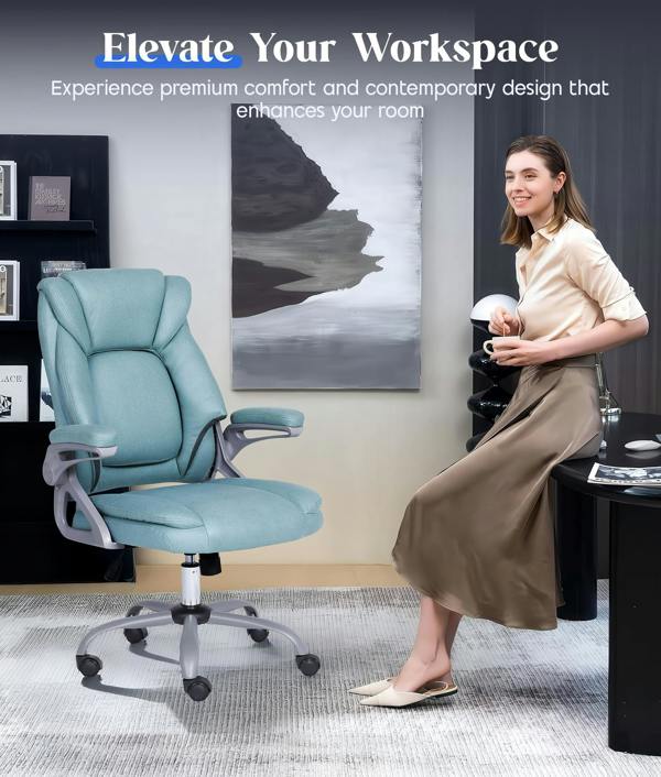 ADOV Executive Office Chair with Padded Flip-up Armrests, High Back Ergonomic Desk Chair with Lumbar Support