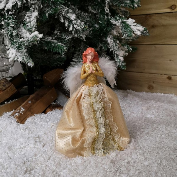 Samuel Alexander 25cm Premier Christmas Tree Topper Angel Decoration with Feather Wings in Gold