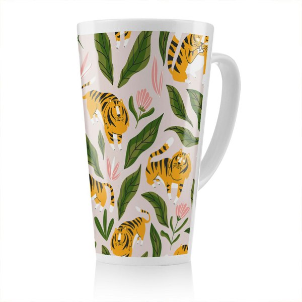 Benjamin Tate Design Cute tigers and tropical leaves and flowers Designer Latte Mug