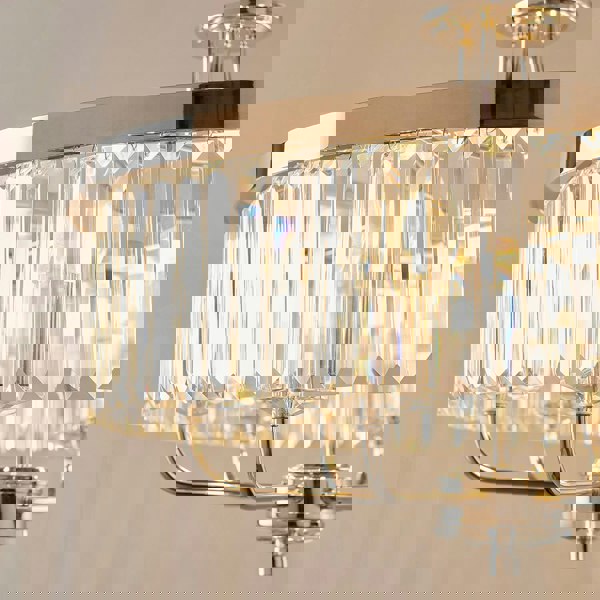 Bright Nickel Ceiling Chandelier Light - Clear Cut Glass 6 Bulb Pendant Fitting