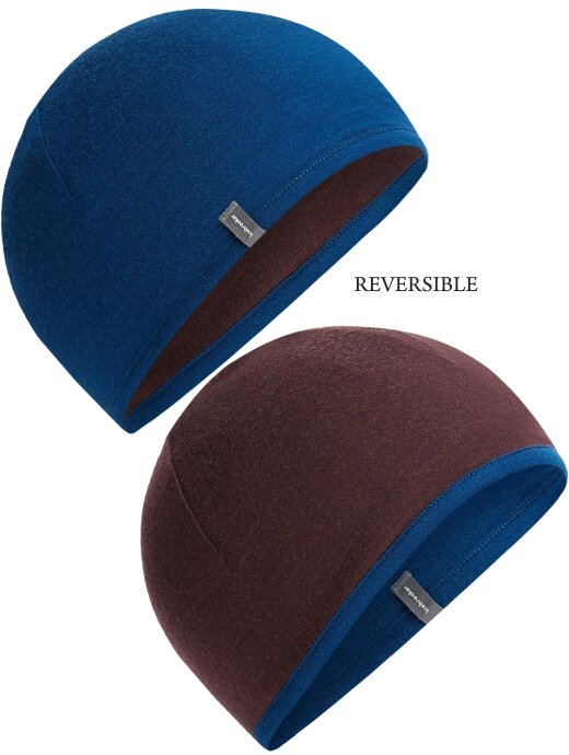 Icebreaker Two-Tone Pocket Beanie Hat {IC-IBM200} - Java Burgundy/Atlantic Blue