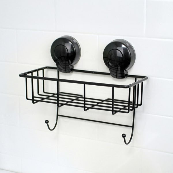 Showerdrape Suctionloc Black Steel Suction Wall Mounted Sponge Basket