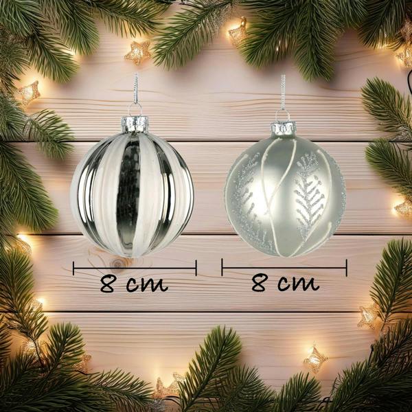 8cm Glass Christmas Baubles Set of 12 with Assorted Festive Designs image 4