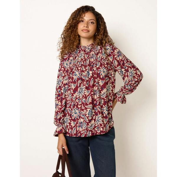 Blue Vanilla Frill Neck Smock Top