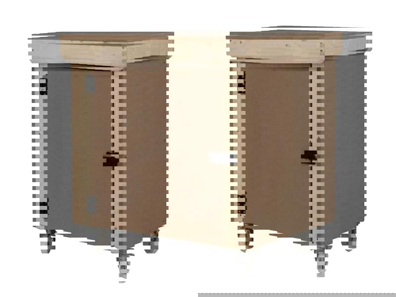 Arbor Garden Solutions Wooden MDF Top Workbench With Lockable Cupboard (V.9) double shelf and wheels