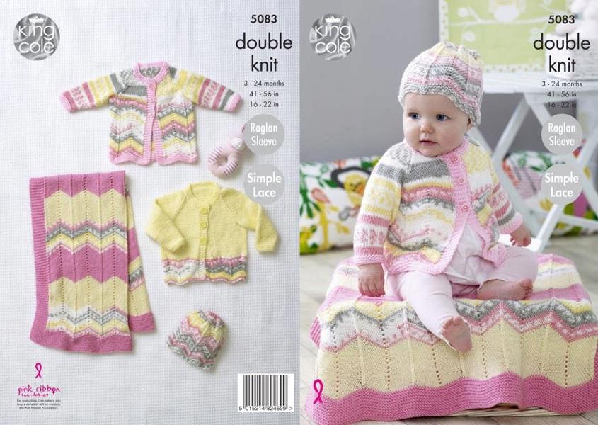 King Cole Cherish Knitting Pattern 5083, Blankets, Coats, Cardigans, Headwear for Baby, 16 - 22 Inches - Advanced