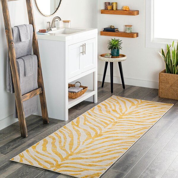 Livabliss City CIT2302 Animal Print Grey Beige Yellow Boho Zebra Pattern Rug - 80 x 220 cm