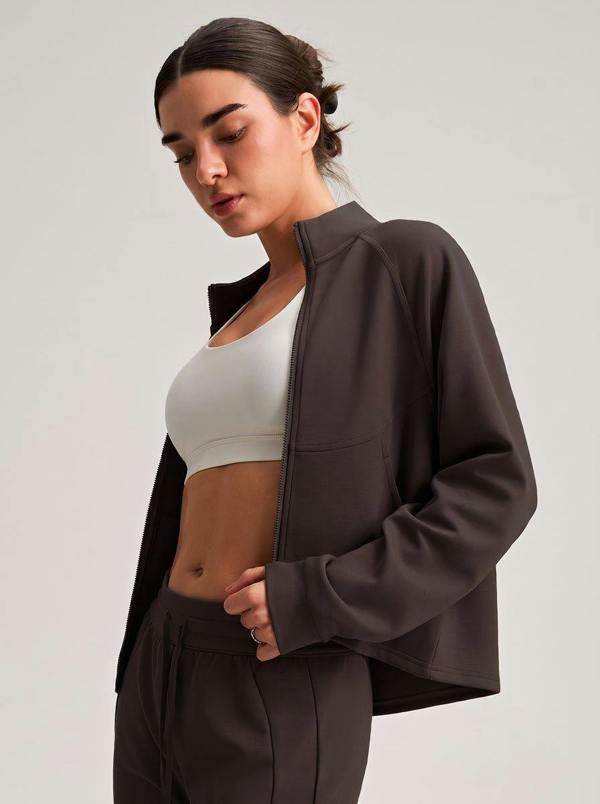 Anniou Cropped Stand Collar Athletic Jacket