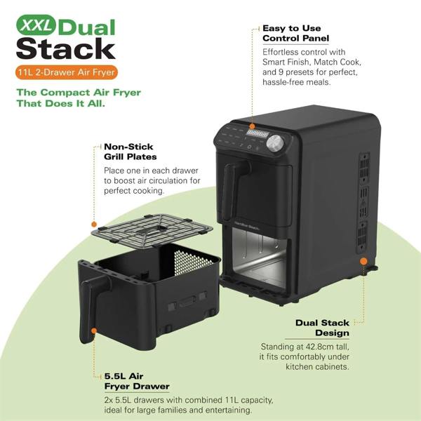 Hamilton Beach XXL Dual Stack 2 Drawer Air Fryer - Hamilton Beach UK