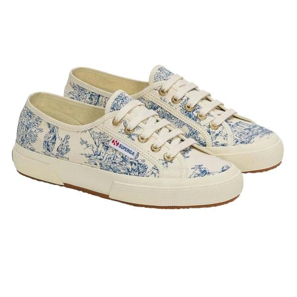 Superga Unisex Adult Toile De Jouy Trainers - Beige Natural/Blue Navy - 