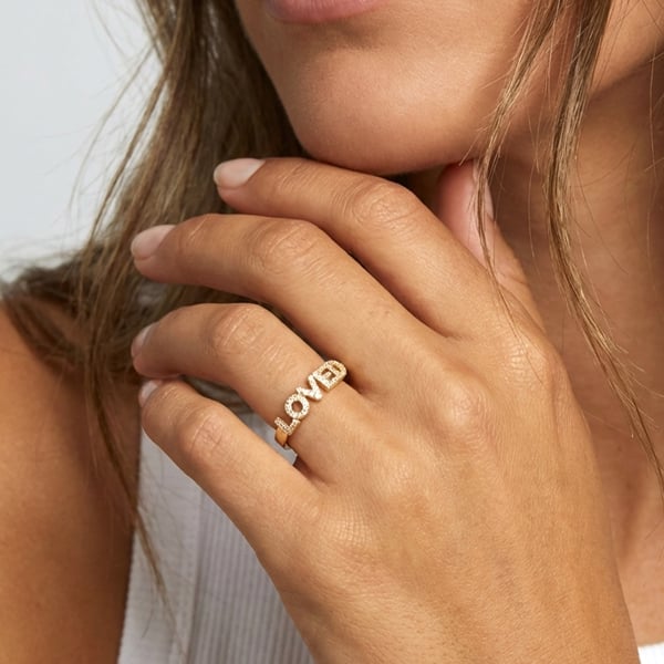 MUCHV Sparkling Script Ring - "Loved"