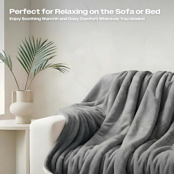 Gr8 Home Electric Heated Blanket Grey 160x130cm Adjustable Heat Settings Washable Throw