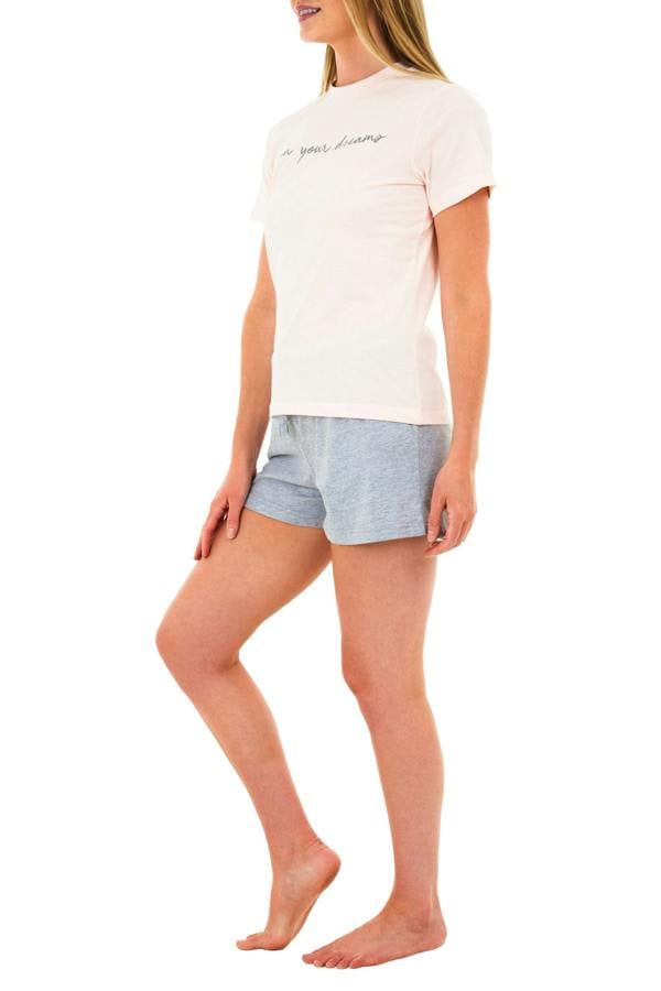 Smart Living Women's Stylish Slogan Tee and Shorts Pyjama Set - Pink/Grey