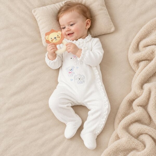 Mini Cuddles Puppy-Embroidered Sleepsuit (White)
