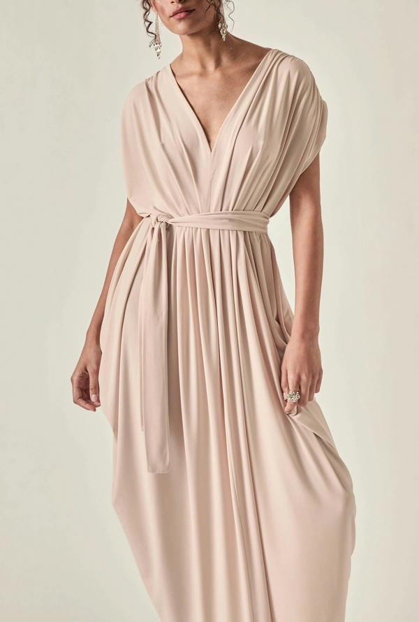 James Lakeland Draped Open-Back Midi Dress – Taupe
