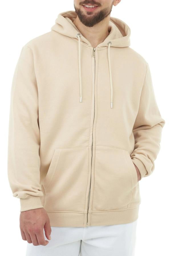 Smart Living Men's Zip-Up Hoodie - Eco-Friendly, Soft & Stylish - Stone