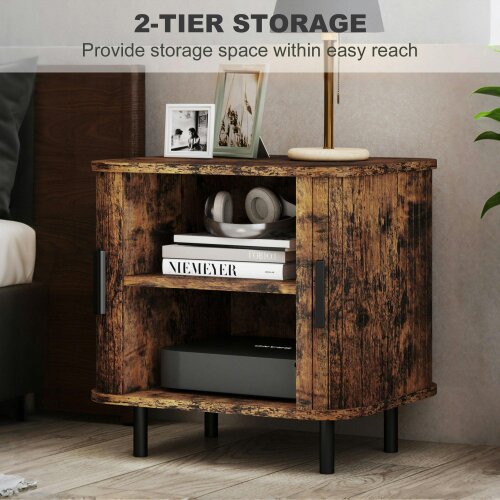 Wyld Haus Pasaba Brown Nordic Bedside Table With Tambour Sliding Door And Metal Legs