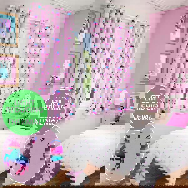 Enhanced Living Charm Pink Kids Curtain with Unicorns - Room Darkening, Energy Saving Eyelet Header - Ideal for Childrens Rooms