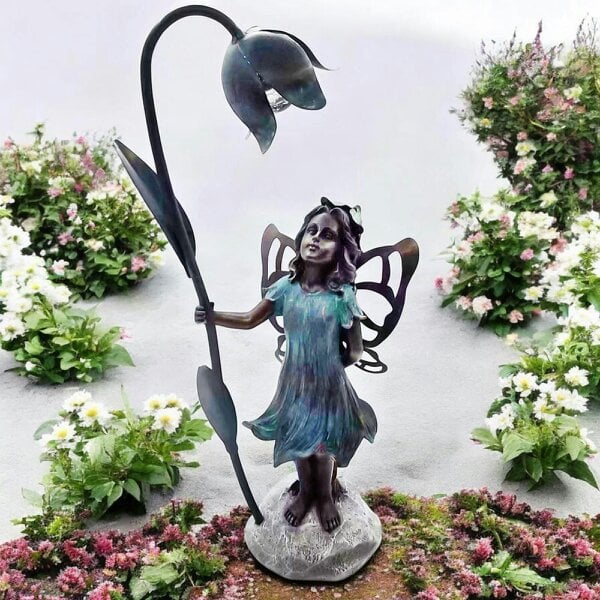 EDH Door Hardware Resin Fairy with Solar Flower Light – 35.5cm x 20cm x 10cm | Enchanting Garden Statue with LED Glow for Outdoor & Patio Décor
