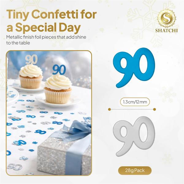 90th Birthday Blue and Silver Foil Confetti Decoration Pack for Party Tables image 1