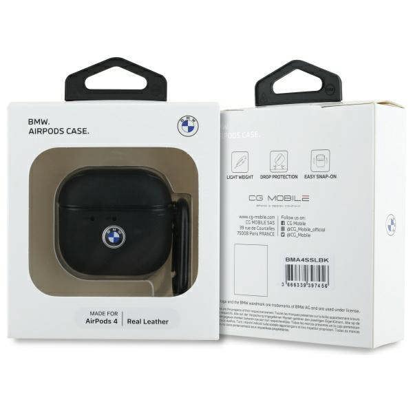 BMW Genuine Leather Silver Logo Case for AirPods 4 Black - BMA4SSLBK