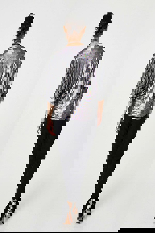 Silver | Metallic 3/4 Batwing Sleeve Top
