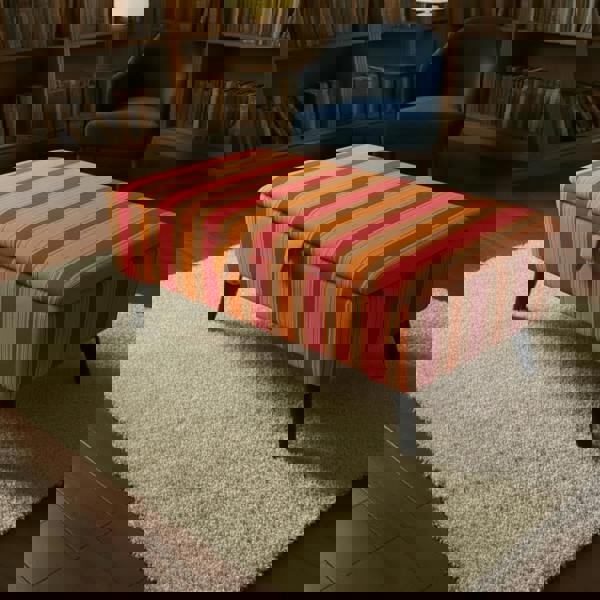 Large storage ottoman with vibrant palette and abstract art style