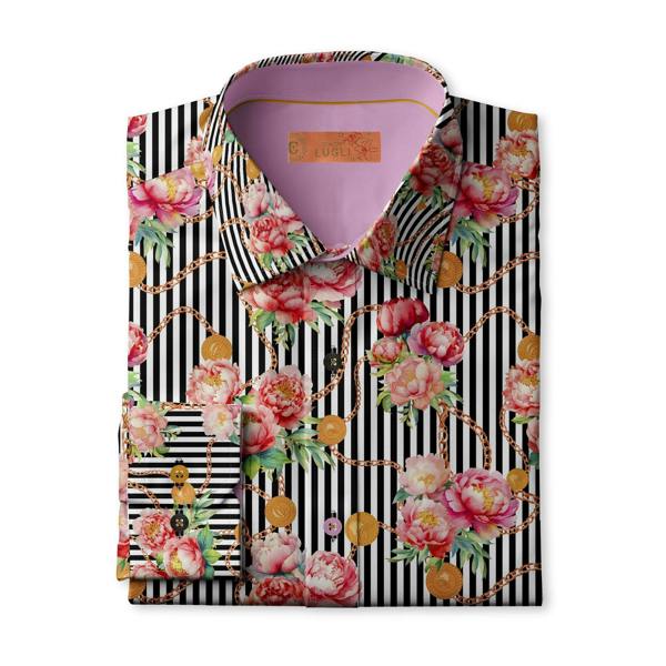 ETERNAL BLOOM STRIPE PINK PEONY WOMENS  PRINT SHIRT - Premium Men's Patterned Shirt by Claudio Lugli | Bold Design, Tailored Fit, Best Printed Shirts