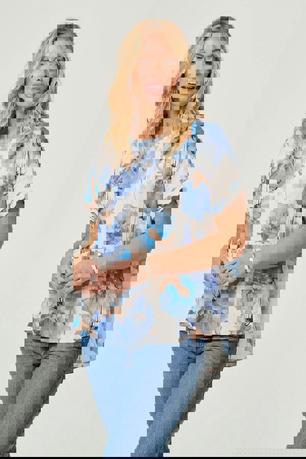 Blue | Floral Cap Sleeve Relaxed Blouse
