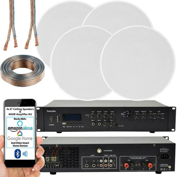 400W Bluetooth Sound System 4x 8 Slim Ceiling Speaker Channel HiFi Amplifier
