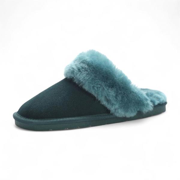 Infinity Leather Women's Genuine Sheepskin Green Suede Mule Winter Slippers - Luna