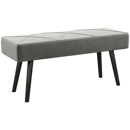 Wyld Haus Mazuka Grey End Of Bed Bench With X Frame Black Metal Legs Geometric Pattern