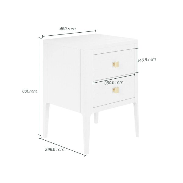Wyld Haus Paraty White Wood Grain Two Drawer Bedside Table