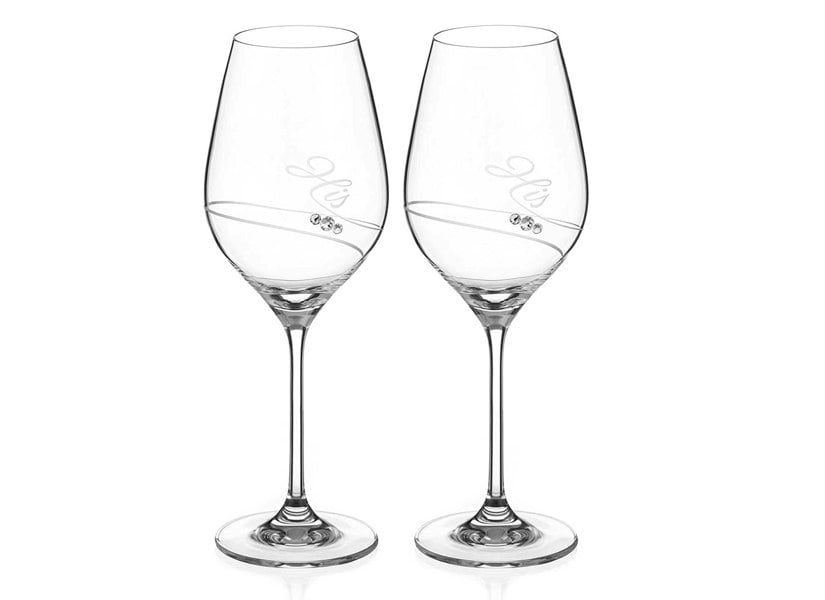 Diamante His & His Wine Glasses Adorned with Swarovski Crystals - Set of 2