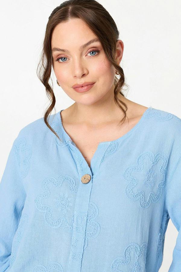 Light Blue | Floral Embroidered Relaxed Blouse