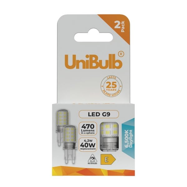 UniBulb LED G9 470lm 4.2W 6500K (Daylight) Light Bulb - Pack of 2 front
