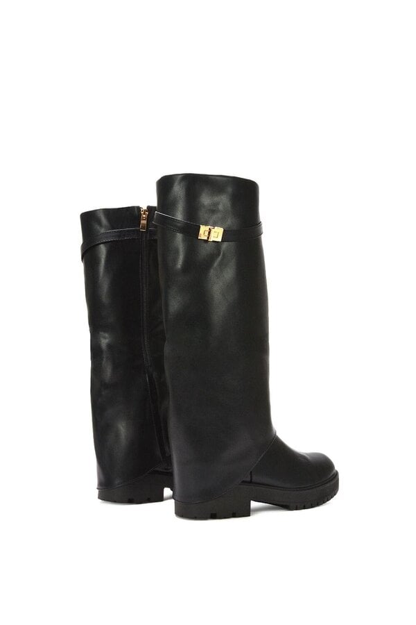 XY LONDON Chunky Low Heel Knee High Fold Over Boots