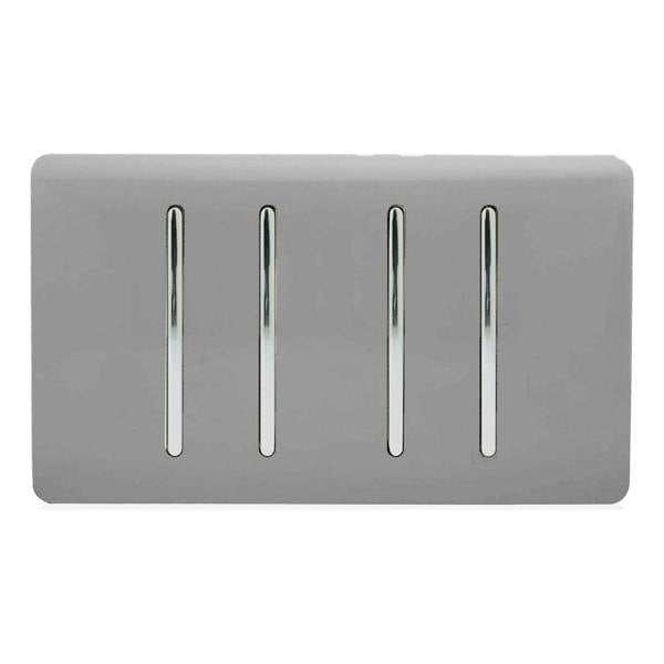 Trendi Switch 4 Gang Light Switch (3x 1 or 2 Way & 1 x Intermediate)in Light Grey