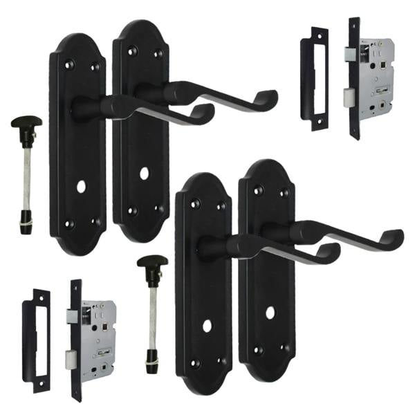EDH Door Hardware Matt Black Door Handles - Askworth Internal Door Handles with Bathroom Sash Lock