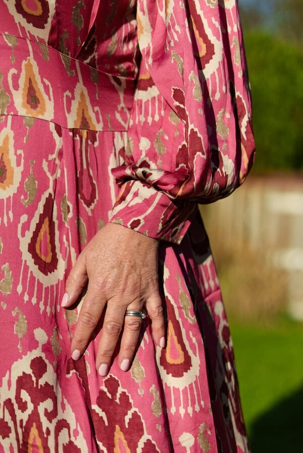 Rose Pink Aztec print satin button through maxi dress