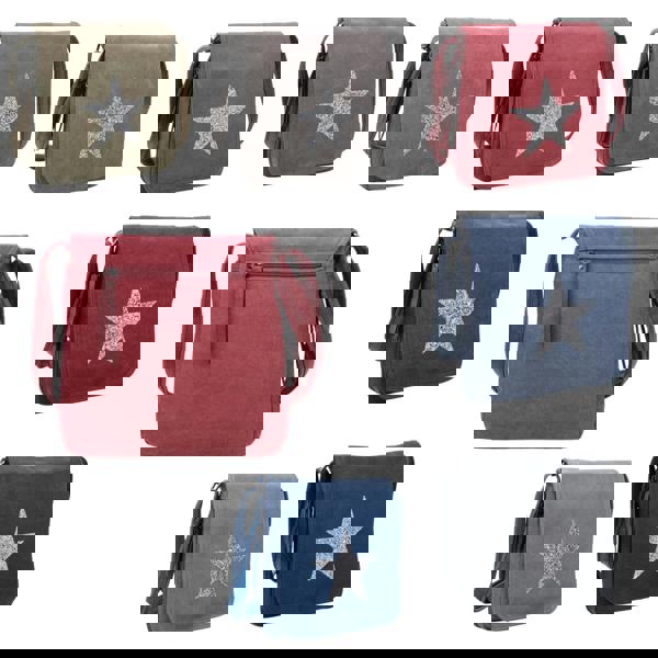 Love EMVY Staremvy Glitter Star Canvas Flapover Satchel